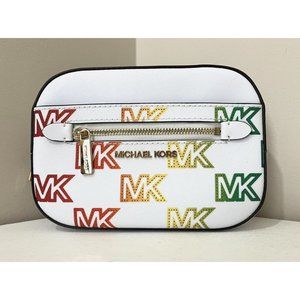 New Michael Kors Zip Belt Bag Vegan Non-Leather Pride Optic White
